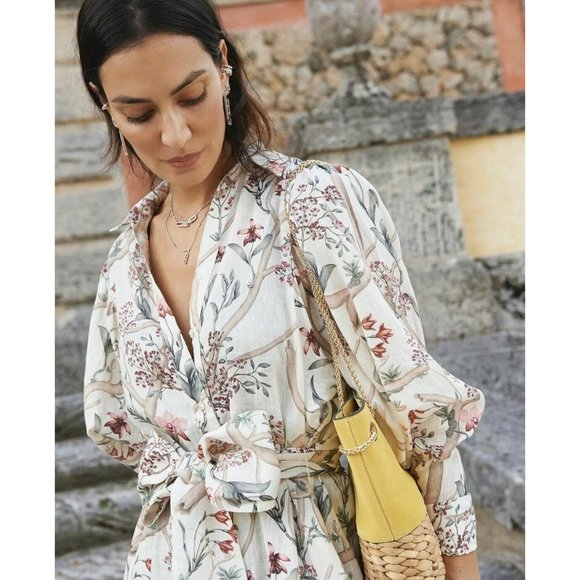 JOHANNA ORTIZ H&M COLLABORATION FLORAL LINEN SHIRT DRESS SIZE LARGE - Picture 5 of 10